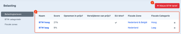 overzichtspagina belastingtarieven.