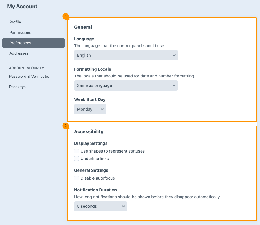 preferences menu.